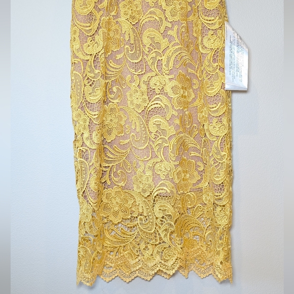 NWT Dress The Population Claudette Crochet Lace Sheath Dress in Yellow - Picture 8 of 16